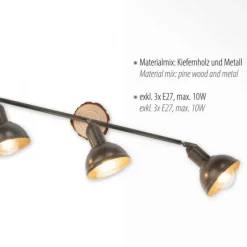 LED Deckenleuchte 3-flammig Metall Holz-natur grau Spots schwenkbar