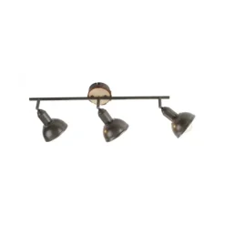 LED Deckenleuchte 3-flammig Metall Holz-natur grau Spots schwenkbar