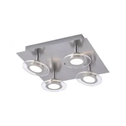 LED-Deckenleuchte, 4-flammig, modern, stahlfarben, quadratisch
