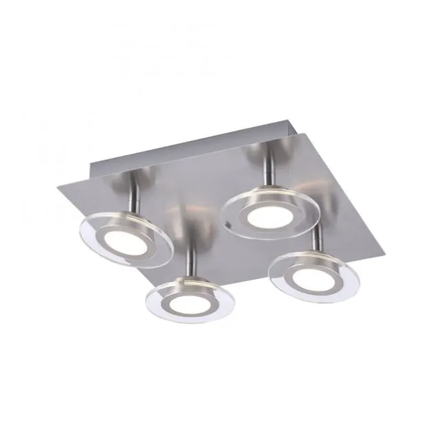 LED-Deckenleuchte, 4-flammig, modern, stahlfarben, quadratisch