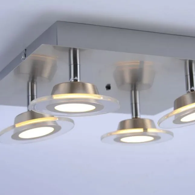LED-Deckenleuchte, 4-flammig, modern, stahlfarben, quadratisch