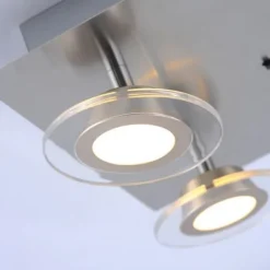 LED-Deckenleuchte, 4-flammig, modern, stahlfarben, quadratisch