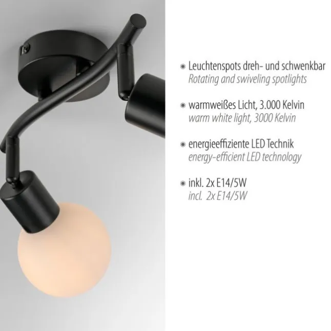 LED Deckenleuchte 2 flammig schwarz Spot drehbar zeitloses Design