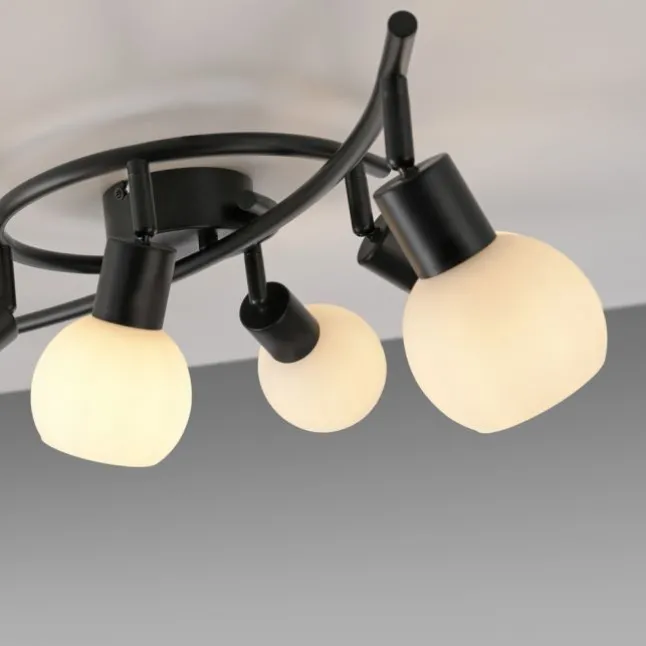 LED Deckenleuchte 6 flammig schwarz Spot drehbar Opalglas zeitlos