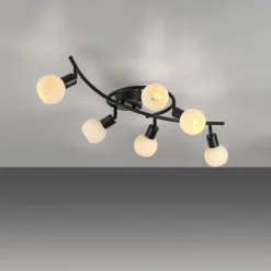 LED Deckenleuchte 6 flammig schwarz Spot drehbar Opalglas zeitlos
