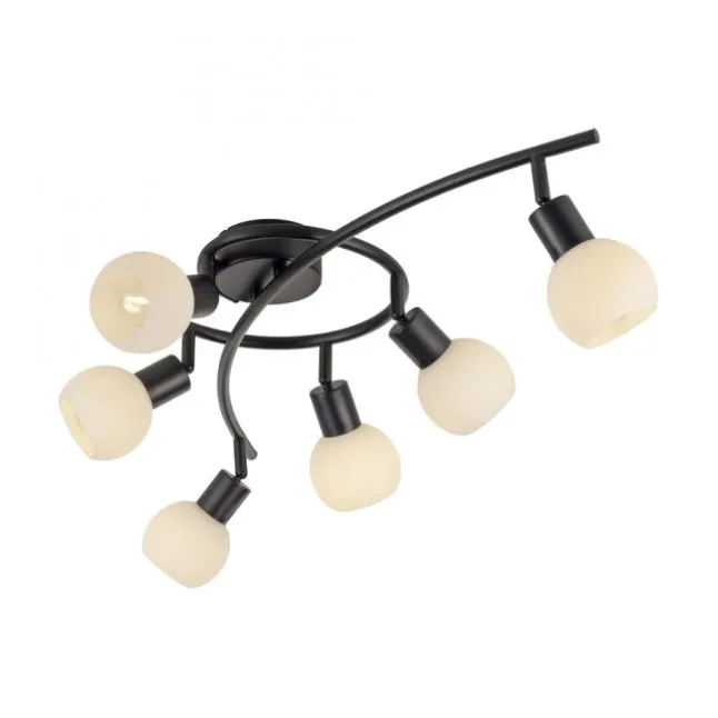 LED Deckenleuchte 6 flammig schwarz Spot drehbar Opalglas zeitlos