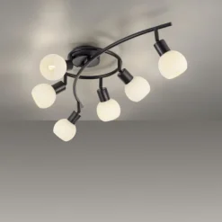 LED Deckenleuchte 6 flammig schwarz Spot drehbar Opalglas zeitlos