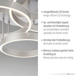 LED Deckenleuchte 3 flammig silber Up- Downlight dimmbar Fernbedienung
