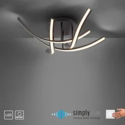 LED-Deckenleuchte, 4 geschwungene Leuchtarme, warmweiß, inkl. Dimmfunktion