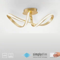 LED Deckenleuchte, goldfarben, elegant, geschwungener Leuchtkörper, modern