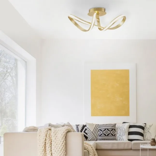 LED Deckenleuchte, goldfarben, elegant, geschwungener Leuchtkörper, modern