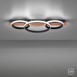 LED Deckenleuchte, Holzdekor, 3 Ringe, schwarz, modern