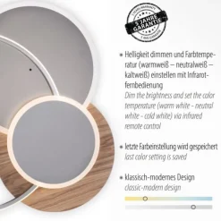 LED-Deckenleuchte, holz, dimmbar, Fernbedienung, Innenleuchte