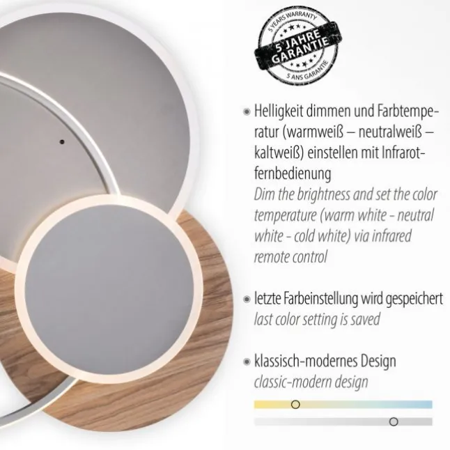 LED-Deckenleuchte, holz, dimmbar, Fernbedienung, Innenleuchte