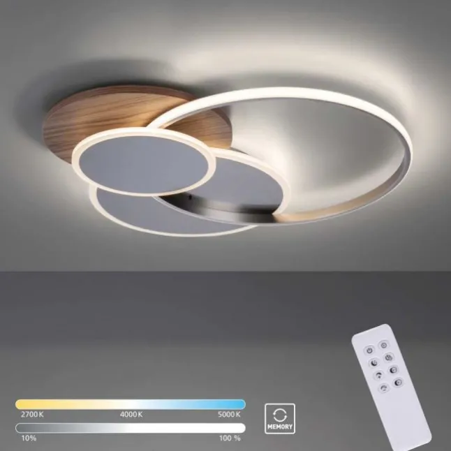 LED-Deckenleuchte, holz, dimmbar, Fernbedienung, Innenleuchte