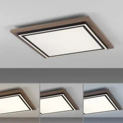 LED-Deckenleuchte, Holzoptik, dimmbar, Fernbedienung, CCT