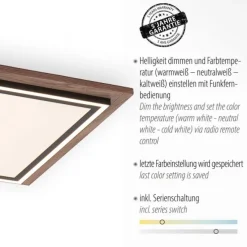 LED-Deckenleuchte, Holzoptik, dimmbar, Fernbedienung, CCT
