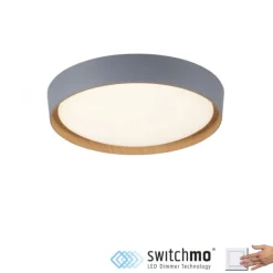 LED Deckenleuchte Holzoptik grau rund dimmbar Wandschalter energiesparend