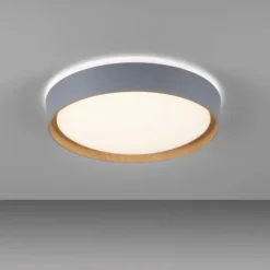 LED Deckenleuchte Holzoptik grau rund dimmbar Wandschalter energiesparend