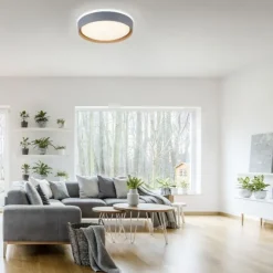 LED Deckenleuchte Holzoptik grau rund dimmbar Wandschalter energiesparend