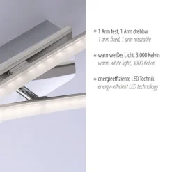 LED Deckenleuchte in stahlfarben, zwei flammig dank 2 verstellbaren Lichtleisten