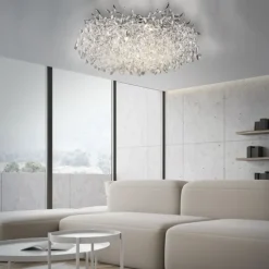 LED Deckenleuchte Kronleuchter chrom glänzend Kristallanhänger