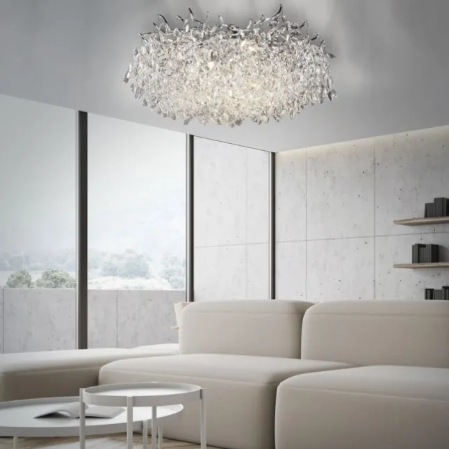 LED Deckenleuchte Kronleuchter chrom glänzend Kristallanhänger