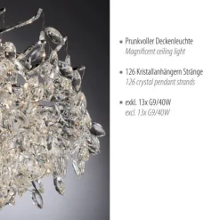 LED Deckenleuchte Kronleuchter chrom glänzend Kristallanhänger