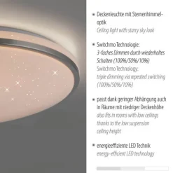 LED Deckenleuchte KYLE, stahl, rund, dimmbar, Sternenhimmeloptik, D 49 cm
