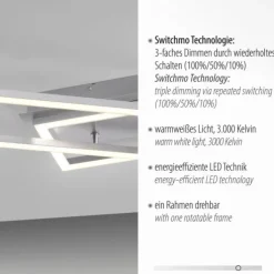 LED Deckenleuchte längliche Rahmen silberfarbig flach 3 Stufen Dimmung