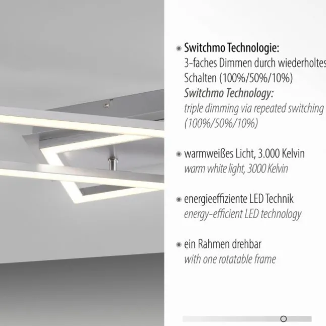 LED Deckenleuchte längliche Rahmen silberfarbig flach 3 Stufen Dimmung