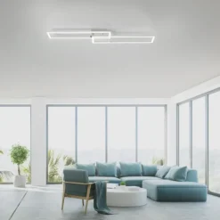 LED Deckenleuchte längliche Rahmen silberfarbig flach 3 Stufen Dimmung