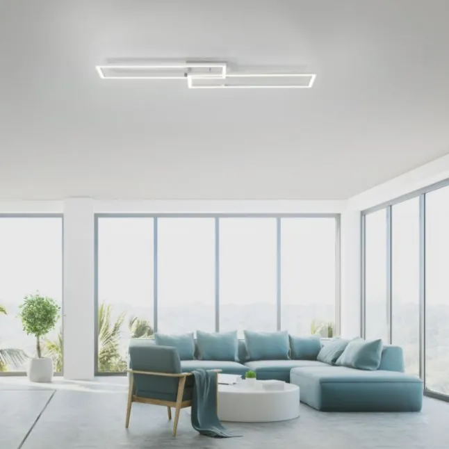 LED Deckenleuchte längliche Rahmen silberfarbig flach 3 Stufen Dimmung