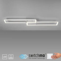 LED Deckenleuchte längliche Rahmen silberfarbig flach 3 Stufen Dimmung