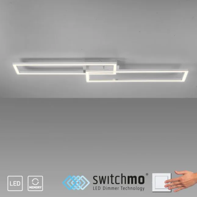 LED Deckenleuchte längliche Rahmen silberfarbig flach 3 Stufen Dimmung