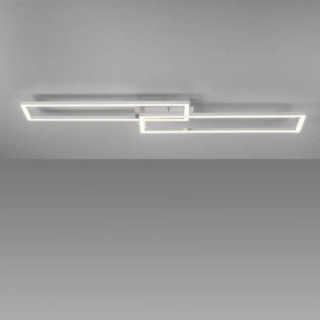 LED Deckenleuchte längliche Rahmen silberfarbig flach 3 Stufen Dimmung