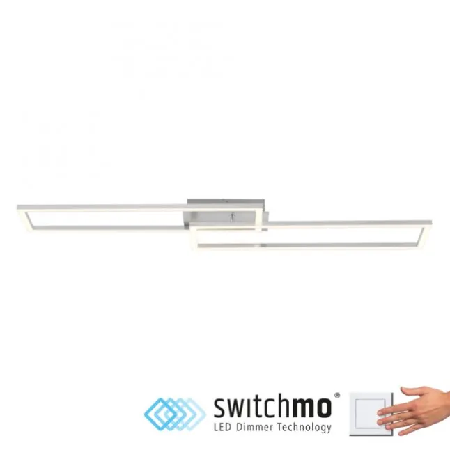 LED Deckenleuchte längliche Rahmen silberfarbig flach 3 Stufen Dimmung