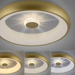 LED Deckenleuchte messing matt rund Kristalleffekte dimmbar