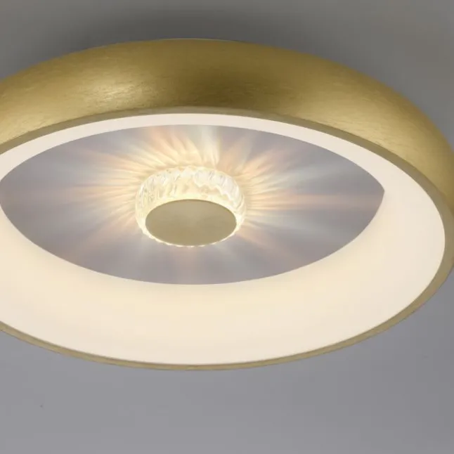 LED Deckenleuchte messing matt rund Kristalleffekte dimmbar