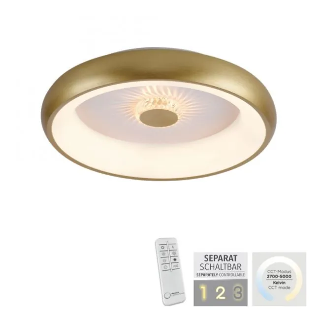 LED Deckenleuchte messing matt rund Kristalleffekte dimmbar