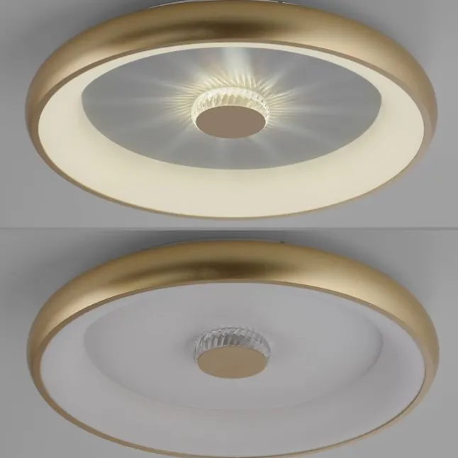 LED Deckenleuchte messing matt 61x61 rund Kristalleffekte dimmbar steuerbar