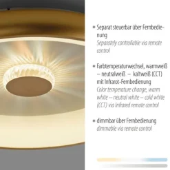 LED Deckenleuchte messing matt 61x61 rund Kristalleffekte dimmbar steuerbar