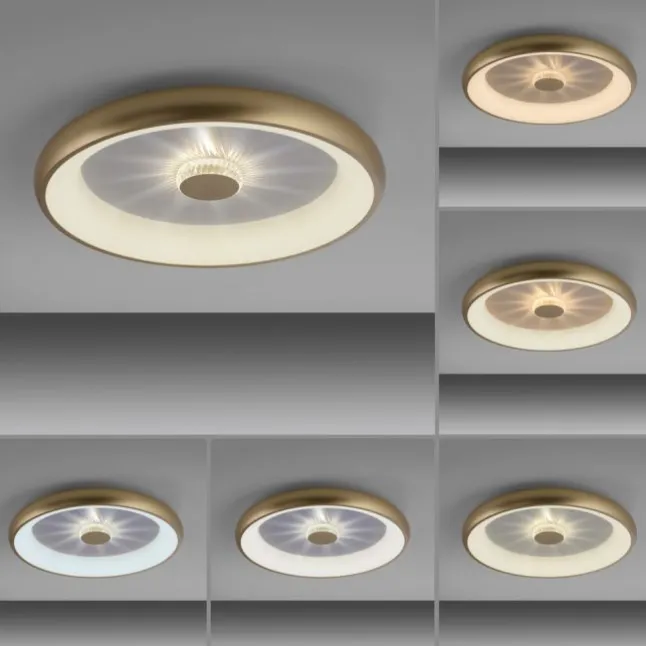 LED Deckenleuchte messing matt 61x61 rund Kristalleffekte dimmbar steuerbar