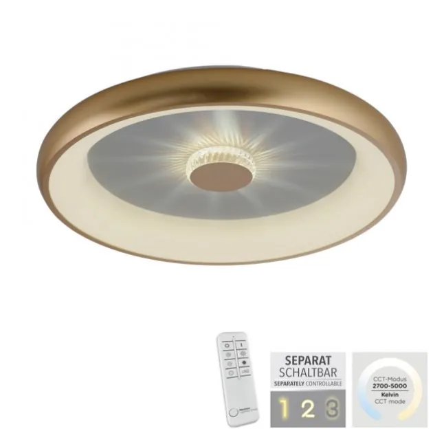 LED Deckenleuchte messing matt 61x61 rund Kristalleffekte dimmbar steuerbar