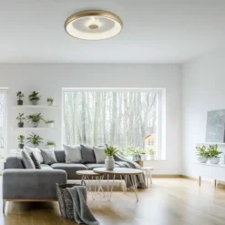 LED Deckenleuchte messing matt 61x61 rund Kristalleffekte dimmbar steuerbar