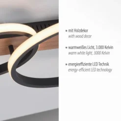 LED Deckenleuchte modern mit Holzdekor, 53 x 30 cm,