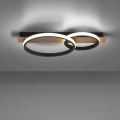 LED Deckenleuchte modern mit Holzdekor, 53 x 30 cm,