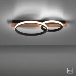 LED Deckenleuchte modern mit Holzdekor, 53 x 30 cm,
