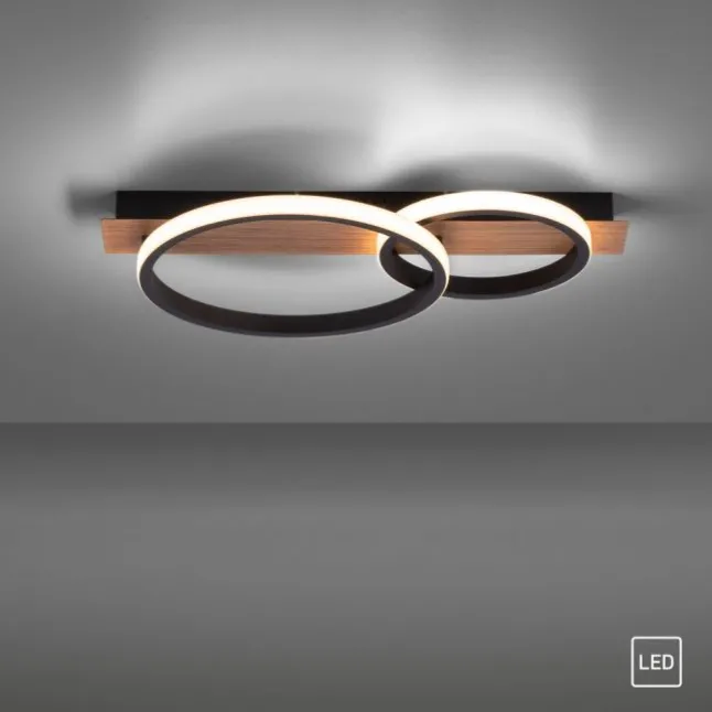 LED Deckenleuchte modern mit Holzdekor, 53 x 30 cm,