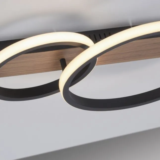 LED Deckenleuchte modern mit Holzdekor, 53 x 30 cm,